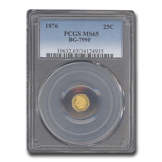 1876 Indian Round 25 Cent Gold MS-65 PCGS (BG-799F) 1876 Indian Round 25 Cent Gold MS-65 PCGS (BG-799F)