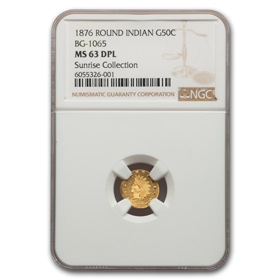 1876 Indian Round 50 Cent Gold MS-63 NGC (DPL, BG-1065) 1876 Indian Round 50 Cent Gold MS-63 NGC (DPL, BG-1065)