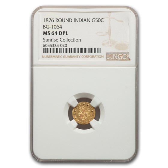 1876 Indian Round 50 Cent Gold MS-64 NGC (DPL BG-1064) 1876 Indian Round 50 Cent Gold MS-64 NGC (DPL BG-1064)