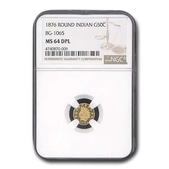 1876 Indian Round 50 Cent Gold MS-64 NGC (DPL, BG-1065)