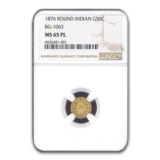 1876 Indian Round 50 Cent Gold MS-65 NGC (PL, BG-1063) 1876 Indian Round 50 Cent Gold MS-65 NGC (PL, BG-1063)
