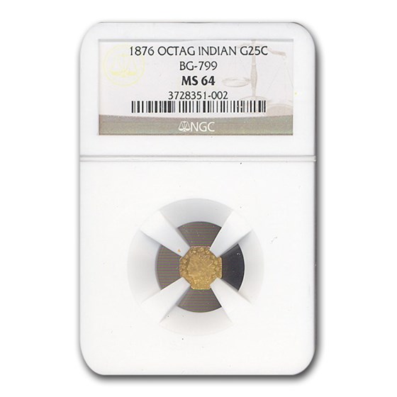 1876 Liberty Octagonal 25 Cent Gold MS-64 NGC (BG-799) 1876 Liberty Octagonal 25 Cent Gold MS-64 NGC (BG-799)