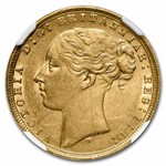 1876-M Australia Gold Sovereign Young Victoria AU-55
