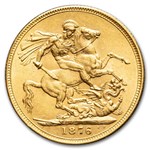 1876-M Australia Gold Sovereign Young Victoria BU