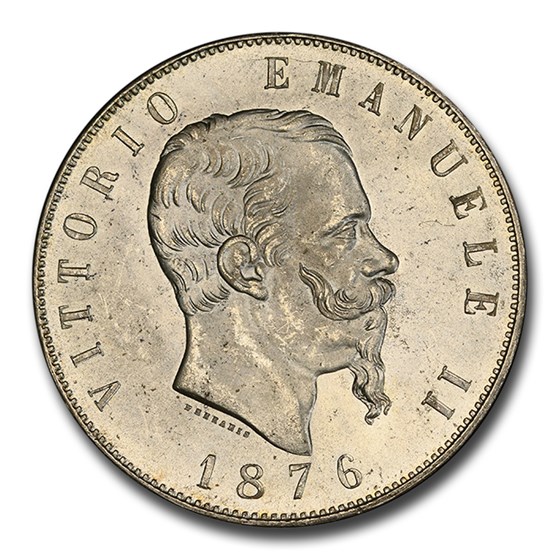 1876-R Italy Silver 5 Lire Emanuele II MS-63 PCGS 1876-R Italy Silver 5 Lire Emanuele II MS-63 PCGS