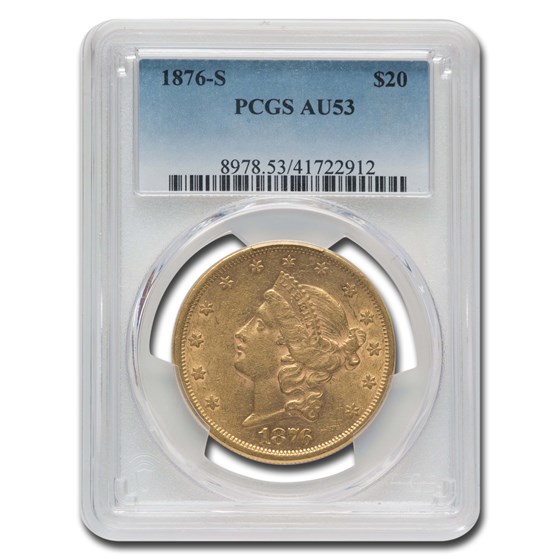 1876-S $20 Liberty Gold Double Eagle AU-53 PCGS