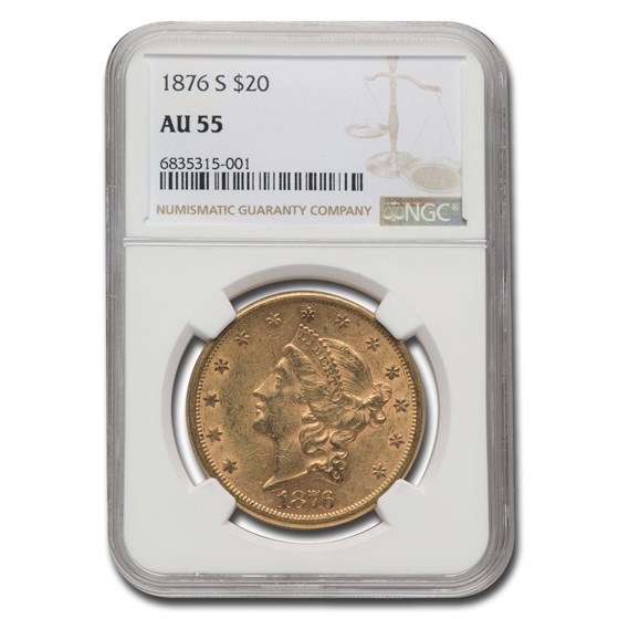 1876-S $20 Liberty Gold Double Eagle AU-55 NGC 1876-S $20 Liberty Gold Double Eagle AU-55 NGC