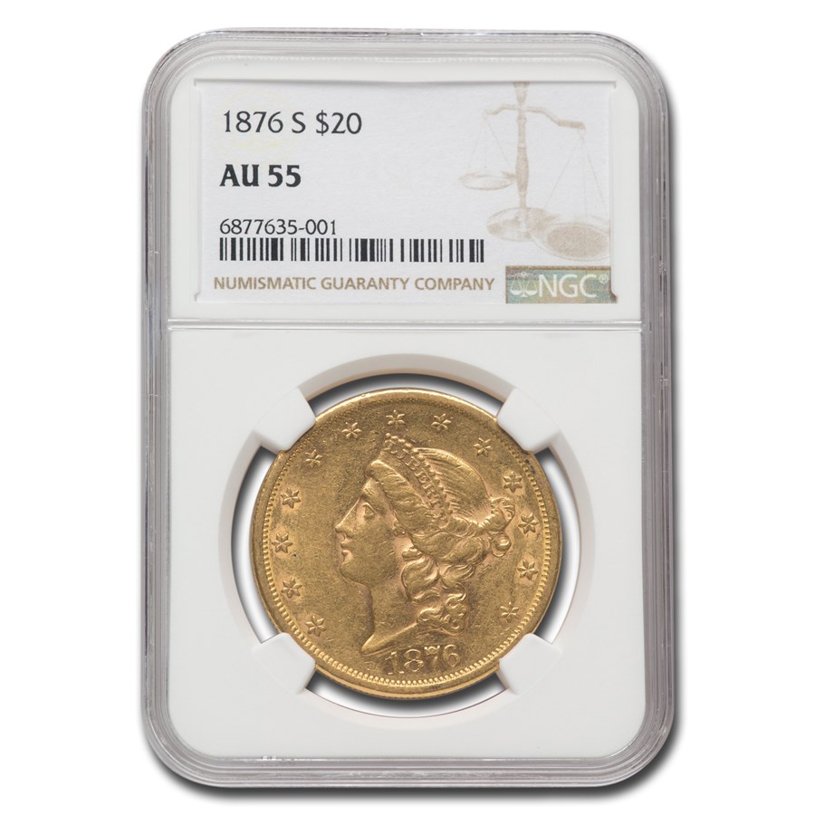 1876-S $20 Liberty Gold Double Eagle AU-55 NGC