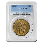 1876-S $20 Liberty Gold Double Eagle AU-55 PCGS