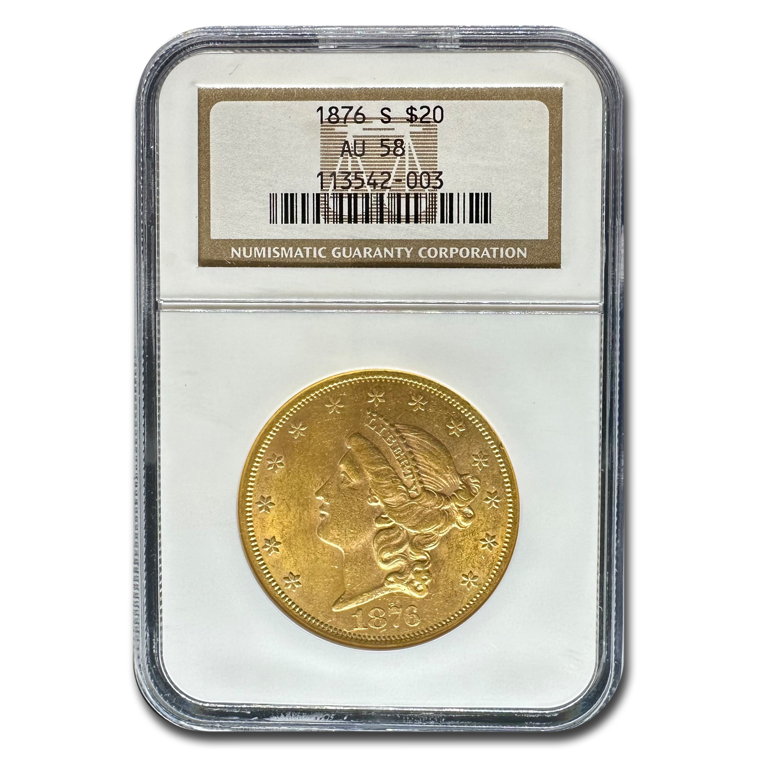 Granite SKU#186894 1876-S $20 Liberty Gold Double Eagle AU-58 PCGS CAC 