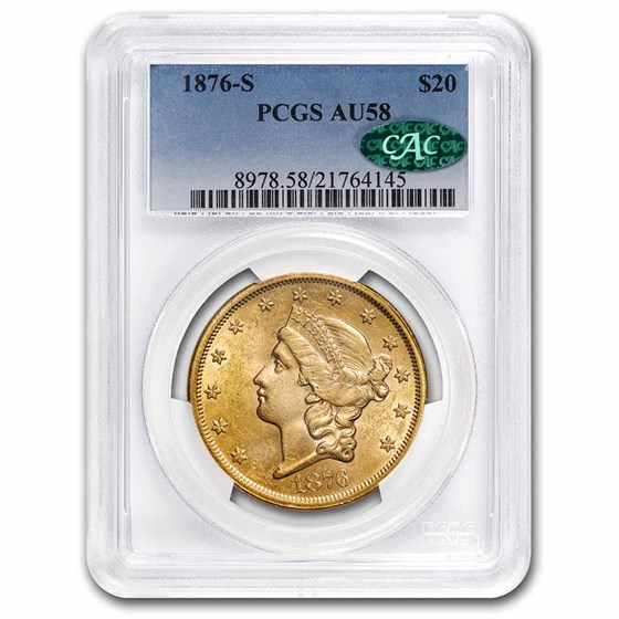 1876-S $20 Liberty Gold Double Eagle AU-58 PCGS CAC