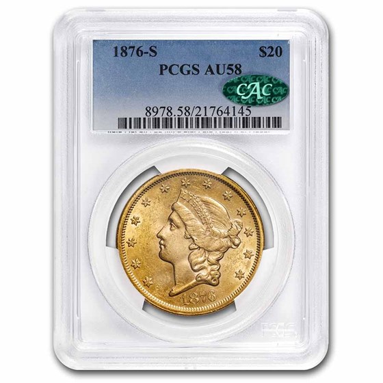1876-S $20 Liberty Gold Double Eagle AU-58 PCGS CAC 1876-S $20 Liberty Gold Double Eagle AU-58 PCGS CAC