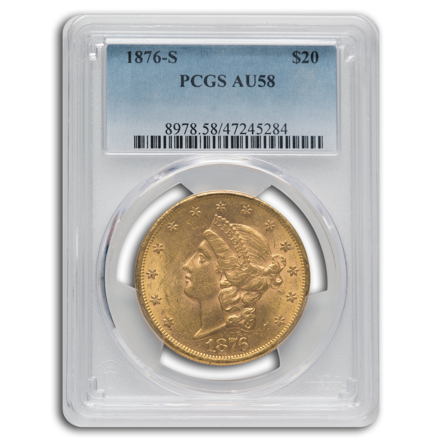 Granite 1876-S $20 Liberty Gold Double Eagle AU-58 PCGS CAC SKU#186894 