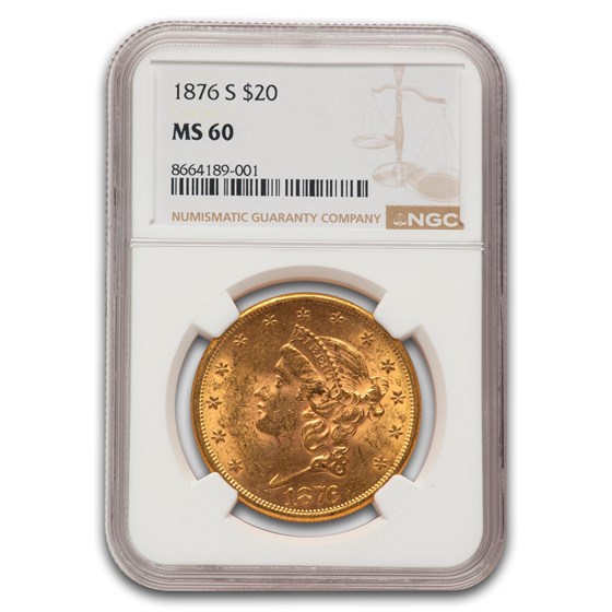 1876-S $20 Liberty Gold Double Eagle MS-60 NGC