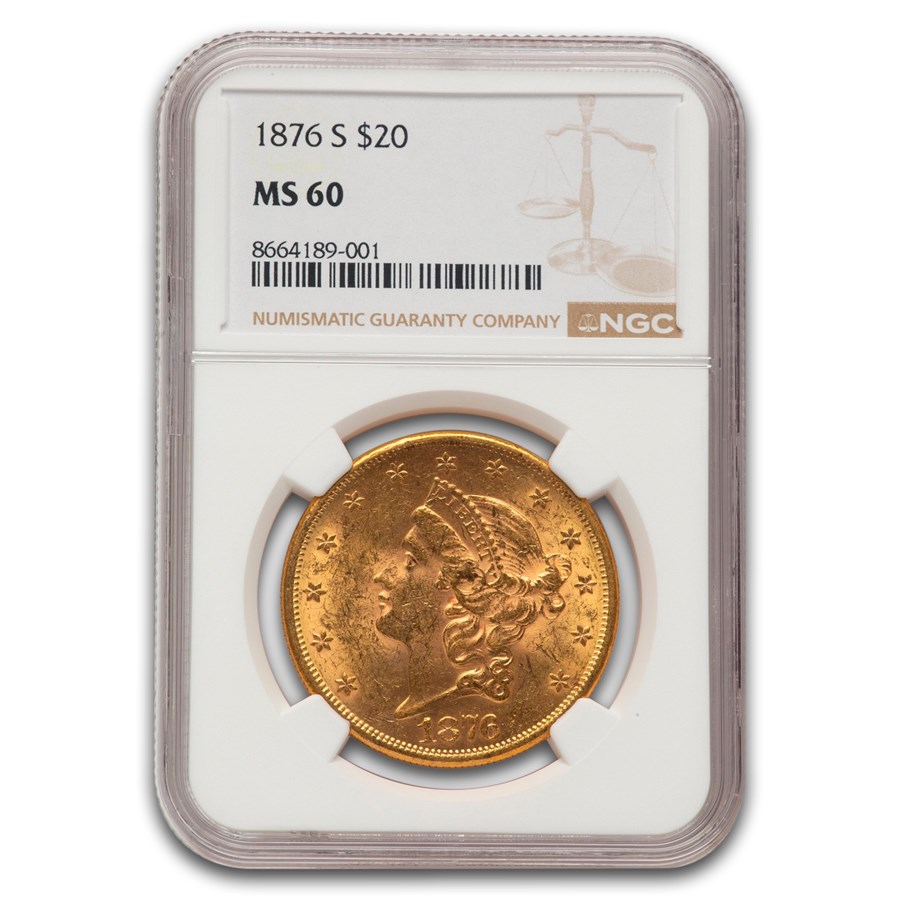 1876-S $20 Liberty Gold Double Eagle MS-60 NGC
