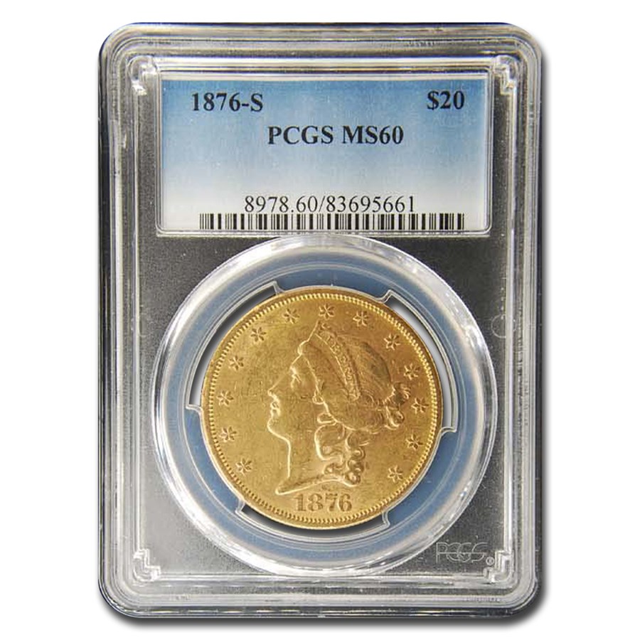 1876-S $20 Liberty Gold Double Eagle MS-60 PCGS