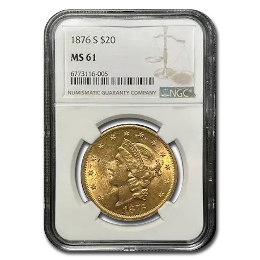 1876-S $20 Liberty Gold Double Eagle MS-61 NGC