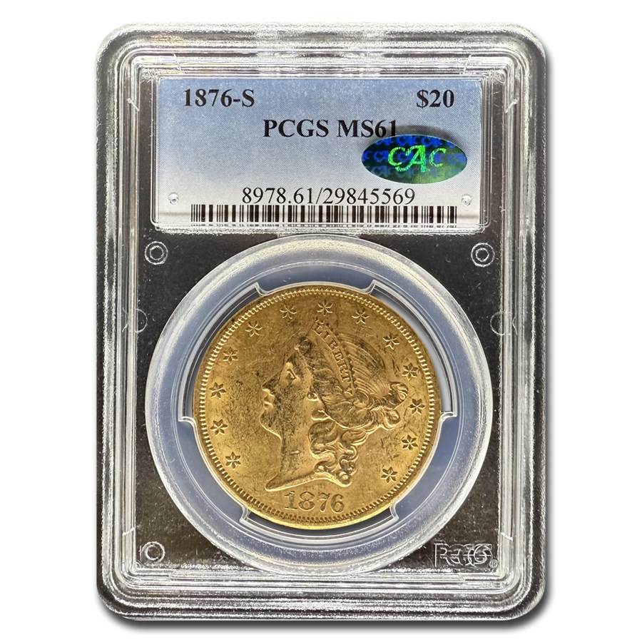 1876-S $20 Liberty Gold Double Eagle MS-61 PCGS CAC