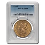 1876-S $20 Liberty Gold Double Eagle MS-61 PCGS