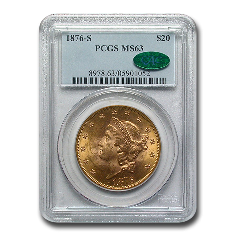 1876-S $20 Liberty Gold Double Eagle MS-63 PCGS CAC