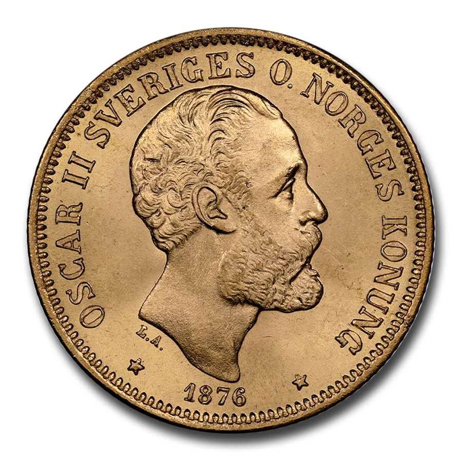 1876 Sweden Gold 20 Kronor Oscar II MS-66 NGC