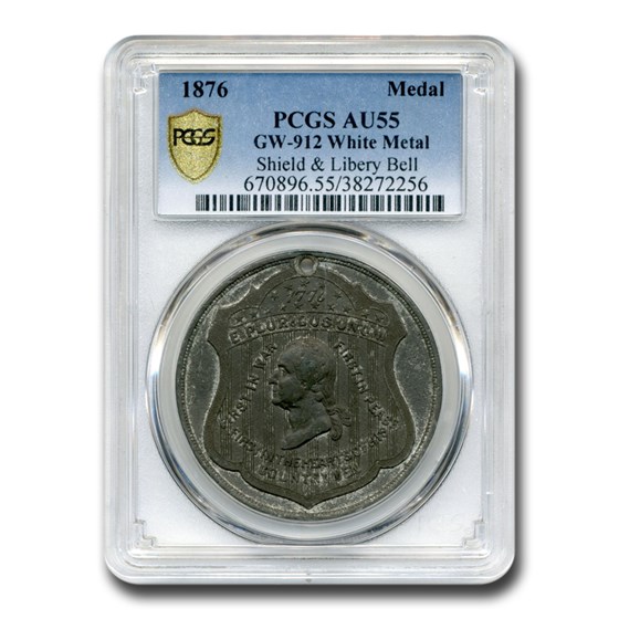 1876 Washington Shield/Liberty Bell White Metal Medal AU-55 PCGS 1876 Washington Shield/Liberty Bell White Metal Medal AU-55 PCGS