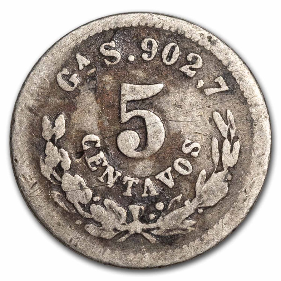 1877-1893 Mexico Silver 5 Centavos Avg Circ (ASW. 0393)