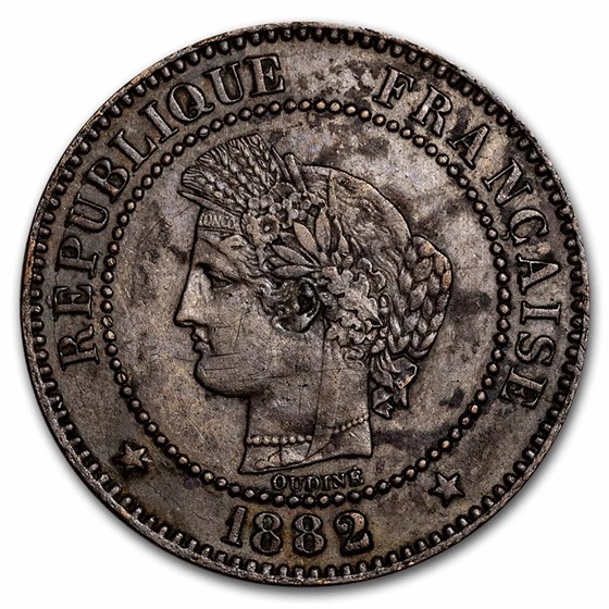 1877-1897 Third French Republic Bronze 2 Centimes VF 1877-1897 Third French Republic Bronze 2 Centimes VF