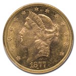 1877 $20 Liberty Gold Double Eagle MS-60 PCGS