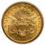 1877 $20 Liberty Gold Double Eagle MS-61 PCGS