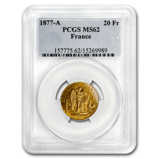 1877-A France Gold 20 Francs Angel MS-62 PCGS 1877-A France Gold 20 Francs Angel MS-62 PCGS