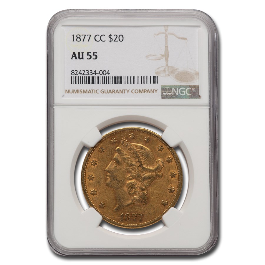 1877-CC $20 Liberty Gold Double Eagle AU-55 NGC