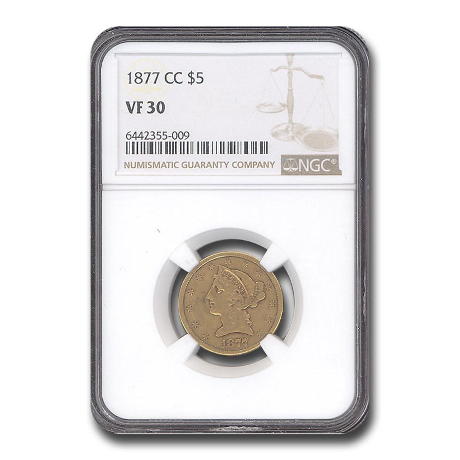 1877-CC $5 Liberty Gold Half Eagle VF-30 NGC