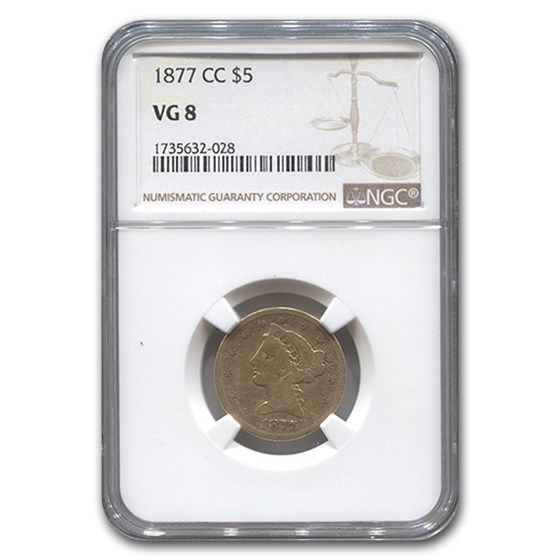 1877-CC $5 Liberty Gold Half Eagle VG-8 NGC 1877-CC $5 Liberty Gold Half Eagle VG-8 NGC
