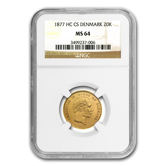 1877 Denmark Gold 20 Kroner MS-64 NGC 1877 Denmark Gold 20 Kroner MS-64 NGC