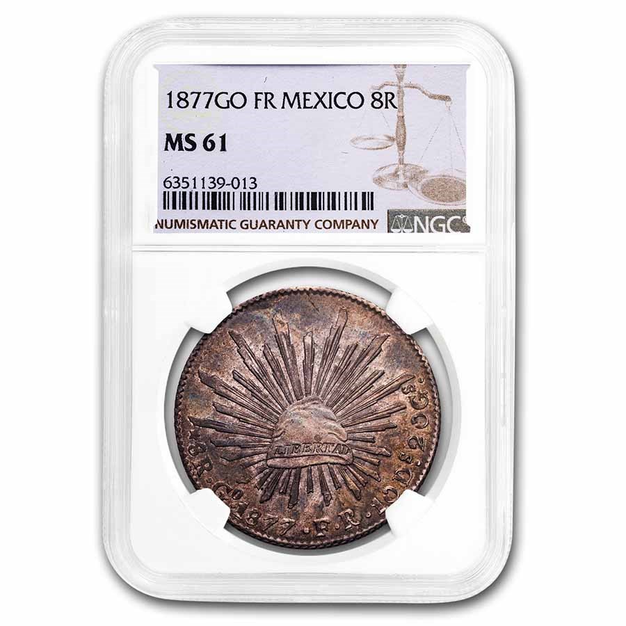 1877-Go FR Mexico Silver 8 Reales MS-61 NGC
