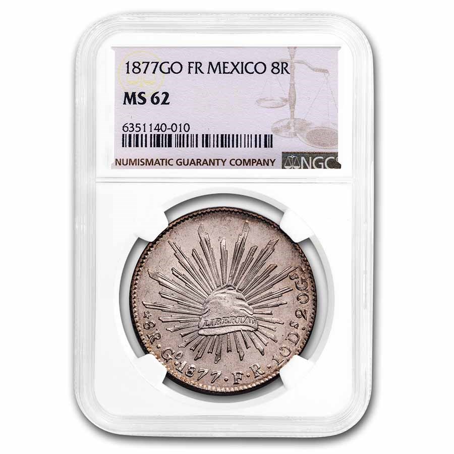 1877-Go FR Mexico Silver 8 Reales MS-62 NGC