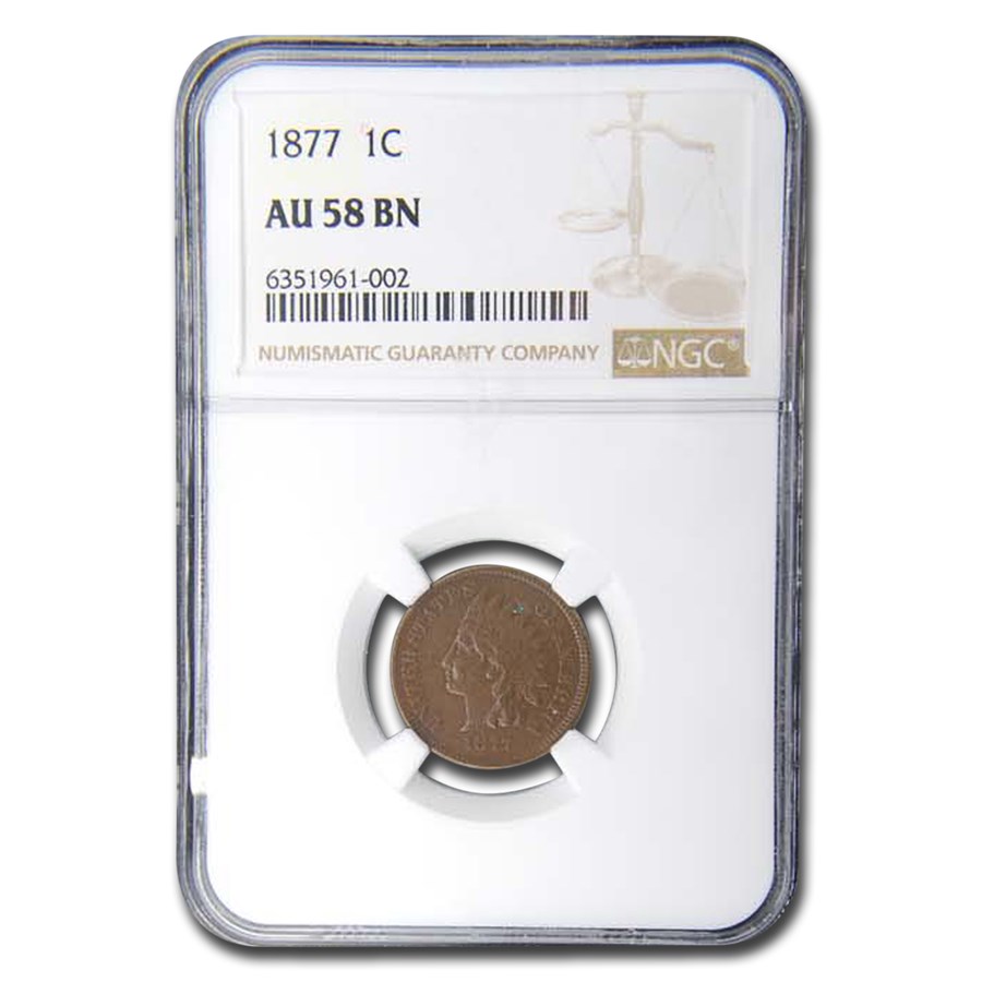 1877 Indian Head Cent AU-58 NGC (Brown)