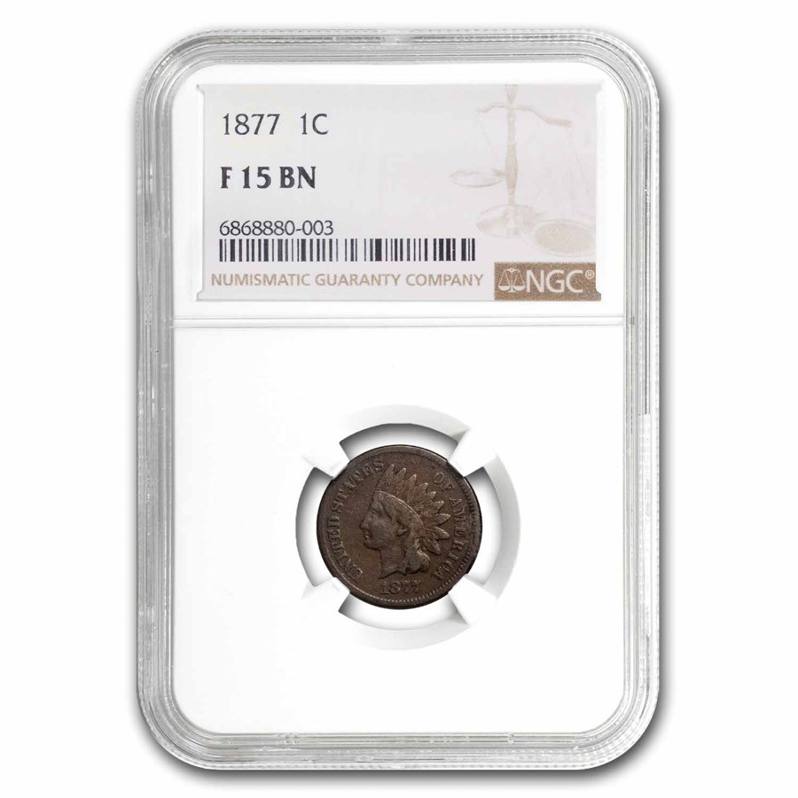 1877 Indian Head Cent Fine-15 NGC (Brown)