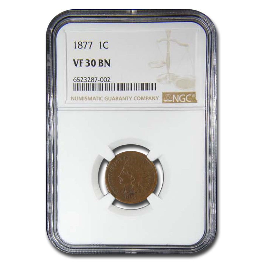 1877 Indian Head Cent VF-30 NGC (Brown)