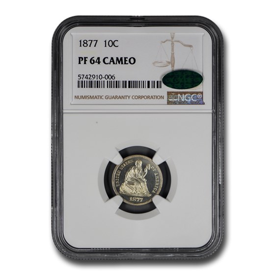 1877 Liberty Seated Dime PF-64 Cameo NGC CAC 1877 Liberty Seated Dime PF-64 Cameo NGC CAC