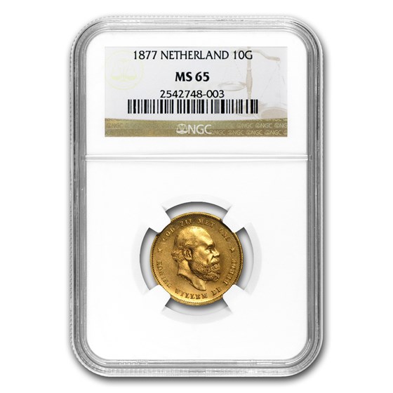 1877 Netherlands Gold 10 Gulden MS-65 NGC 1877 Netherlands Gold 10 Gulden MS-65 NGC