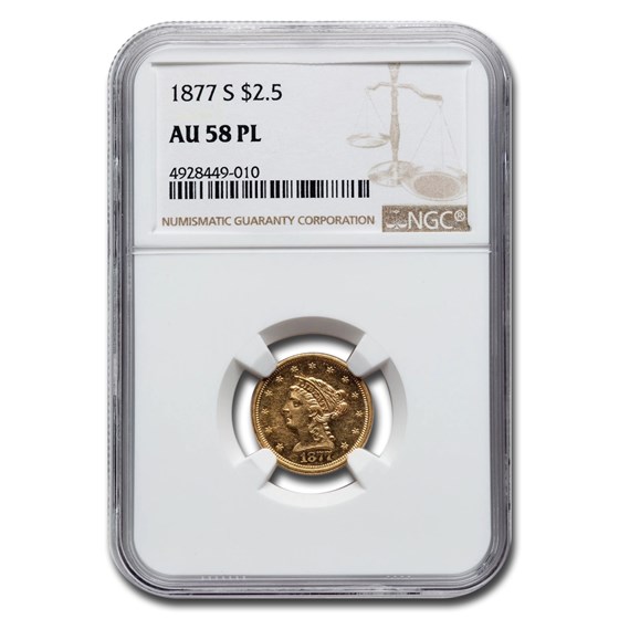 1877-S $2.50 Liberty Gold Quarter Eagle AU-58 NGC (PL) 1877-S $2.50 Liberty Gold Quarter Eagle AU-58 NGC (PL)