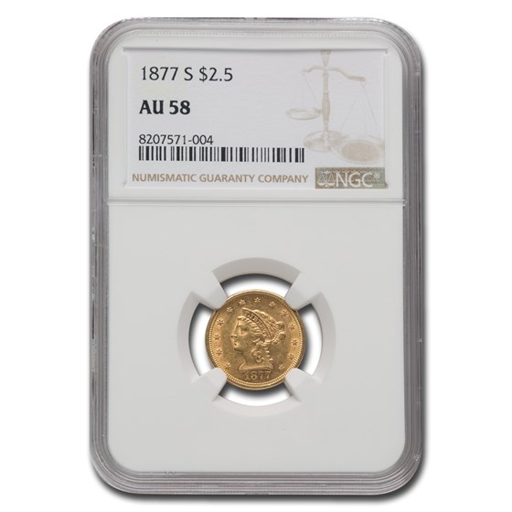 1877-S $2.50 Liberty Gold Quarter Eagle AU-58 NGC 1877-S $2.50 Liberty Gold Quarter Eagle AU-58 NGC
