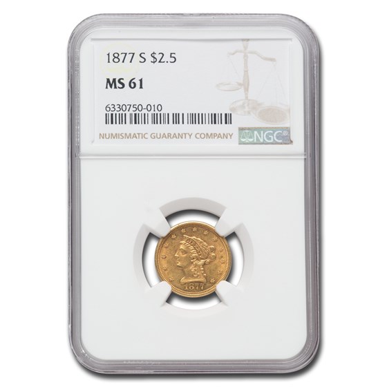 1877-S $2.50 Liberty Gold Quarter Eagle MS-61 NGC 1877-S $2.50 Liberty Gold Quarter Eagle MS-61 NGC
