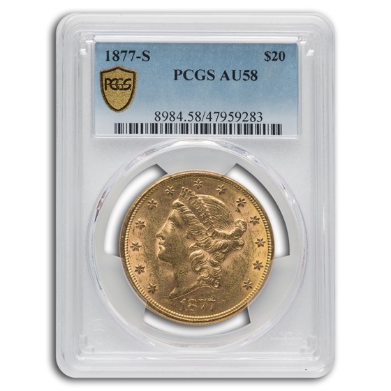 1877-S $20 Liberty Gold Double Eagle AU-58 PCGS 1877-S $20 Liberty Gold Double Eagle AU-58 PCGS
