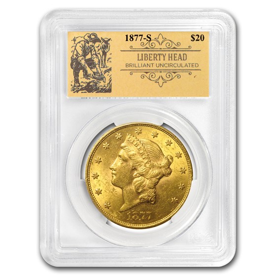 1877-S $20 Liberty Gold Double Eagle BU PCGS (Prospector Label) 1877-S $20 Liberty Gold Double Eagle BU PCGS (Prospector Label)