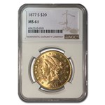 1877-S $20 Liberty Gold Double Eagle MS-61 NGC