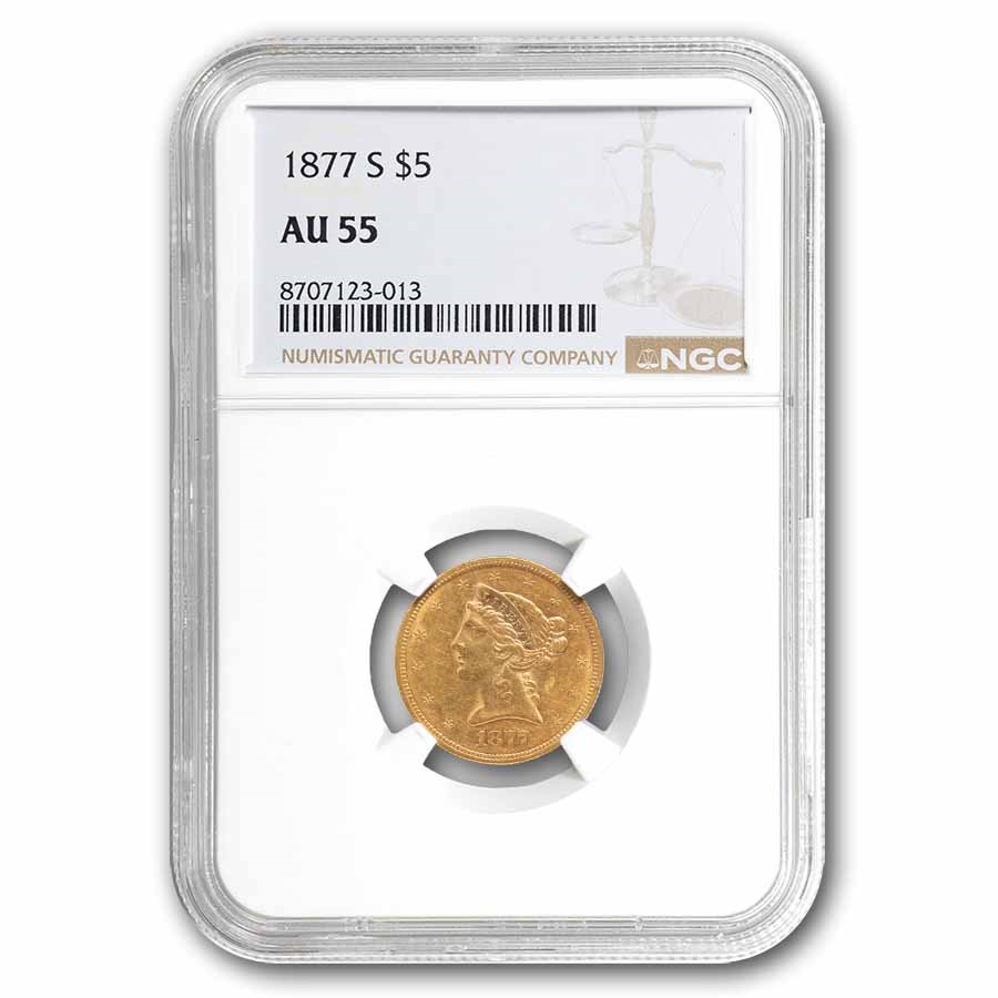 1877-S $5 Liberty Gold Half Eagle AU-55 NGC