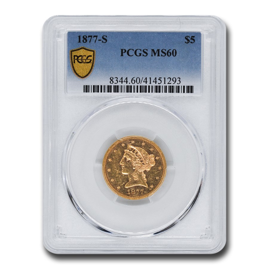1877-S $5 Liberty Gold Half Eagle MS-60 PCGS